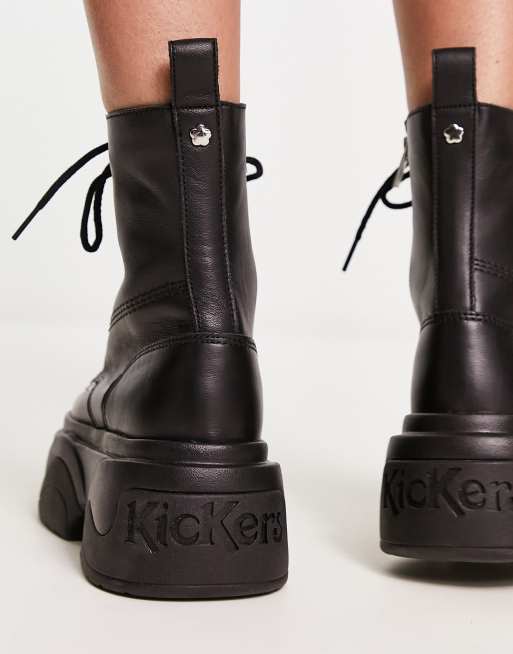 Kickers - Kade Hi - Flatform-støvler i sort læder, 3 af 4