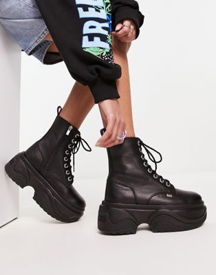 Kickers Kade hi platform boots in black leather | ASOS