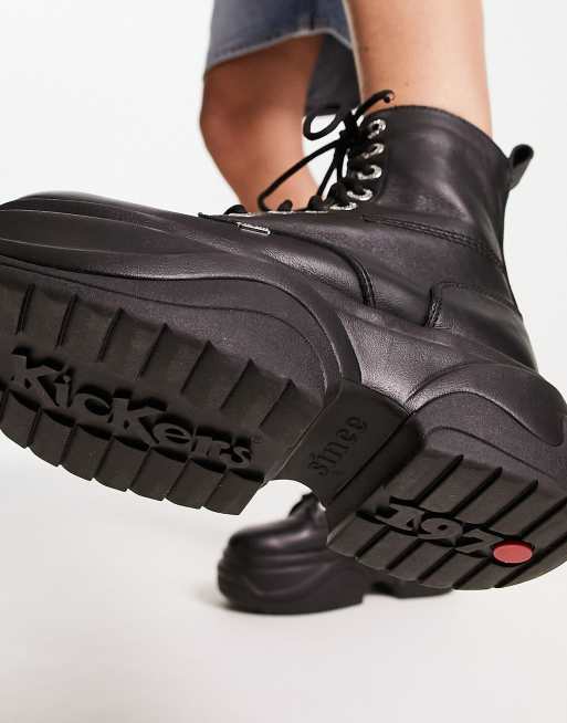 Kickers Kade hi platform boots in black leather