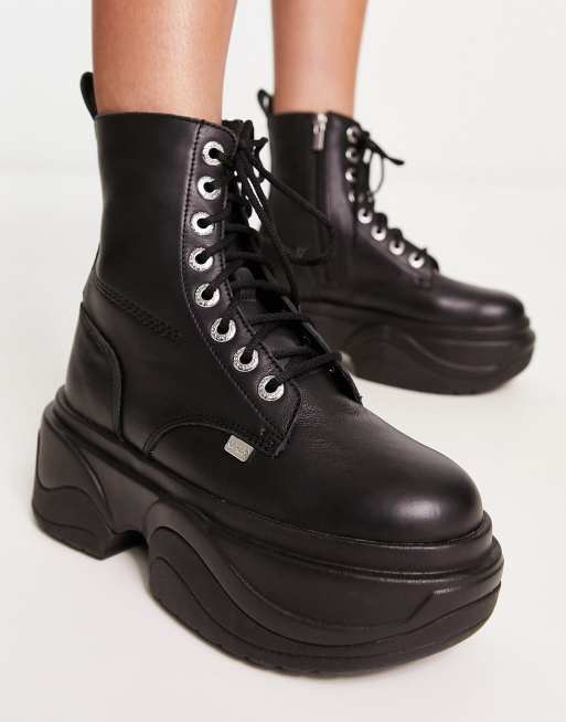Kickers – Kade – Stiefel aus schwarzem Leder mit hohem Plateauabsatz, 4 von 4