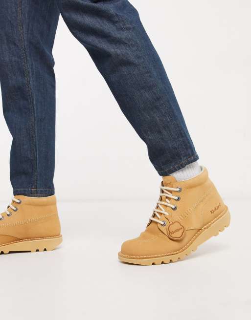 Kickers kick hi boots in beige nubuck