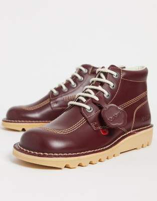 Kickers kick hi boots in red leather