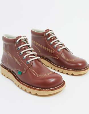 Kickers kick hi boots in tan leather-Brown