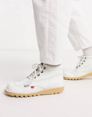 Kickers kick hi boots in white leather - ASOS Price Checker