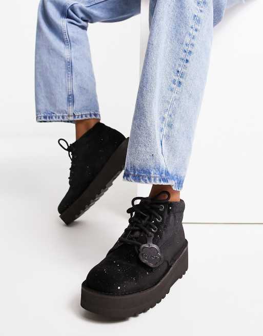 Kickers - Kick Hi - Bottines montantes à semelle rainurée en velours pailleté - Noir, 2 de 4