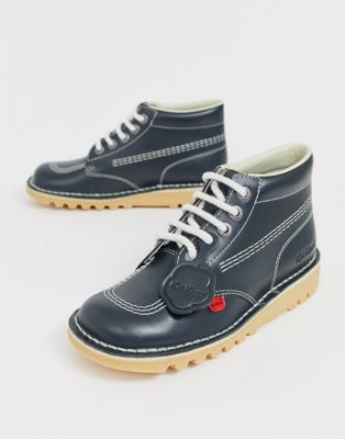 Kickers Kick Hi Core navy blue leather hi top flat boots | ASOS