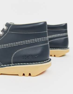 navy blue leather flat boots