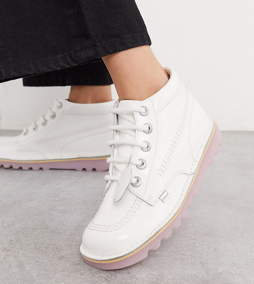 Kickers Kick Hi exclusive low ankle boots in white and pink