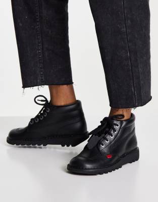 Kickers Kick Hi flat leather boots in black