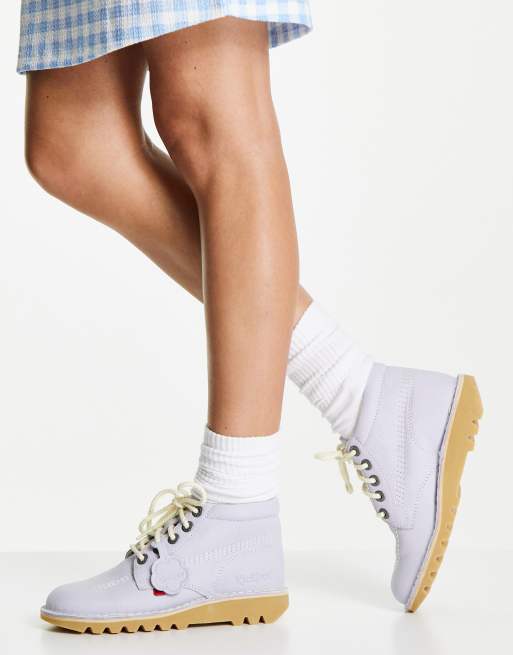 Kickers – Kick Hi – Liliowe zamszowe buty do kostki na płaskiej podeszwie