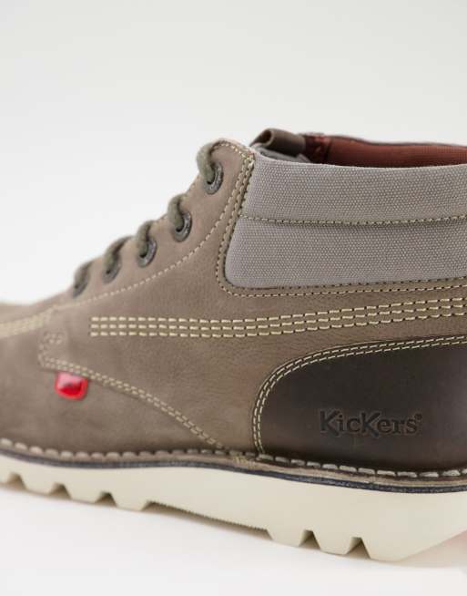 Kickers kick hi mash up lace up boots in grey leather