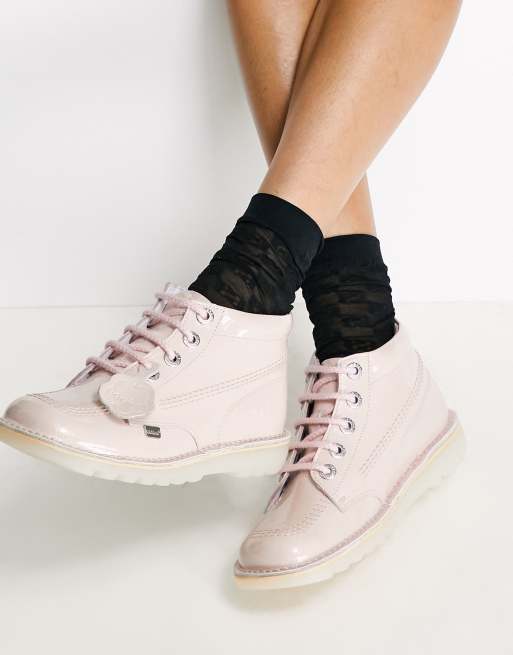 Kickers kick hi patent leather boots in pink