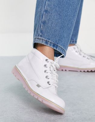 Kickers kick hi patent leather boots in white