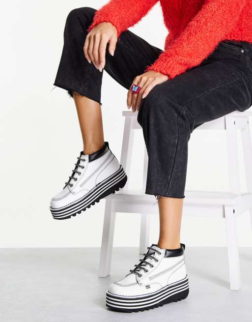 Kickers kick hi ragged priest leather boots in white