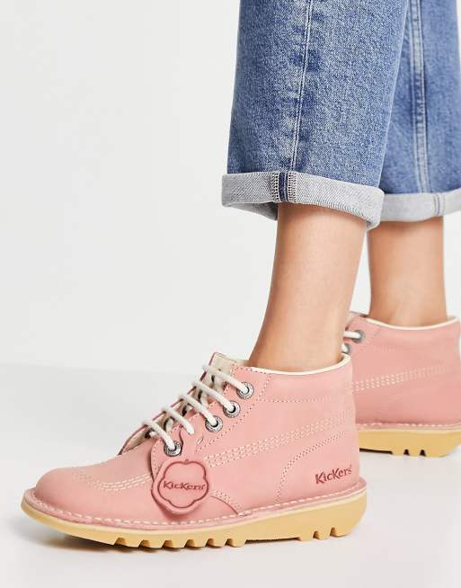 Kickers – Kick Hi – Rosa platta ankelboots i mocka
