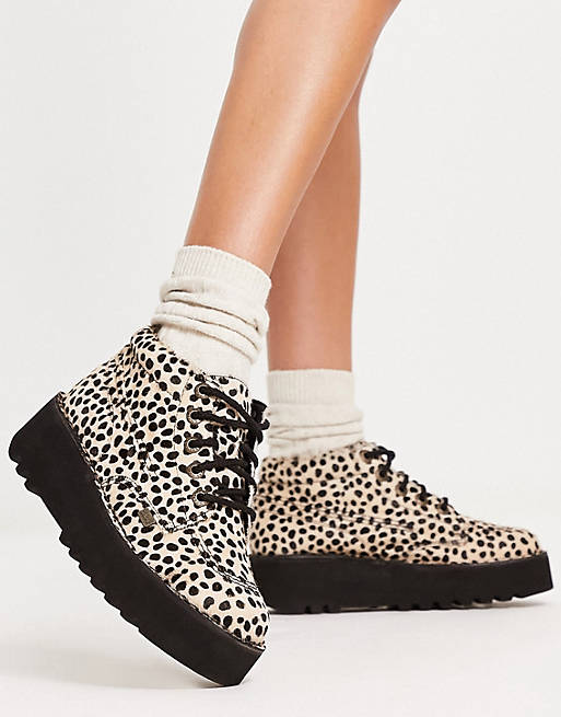 Kickers Kick Hi stack boots in leopard print 