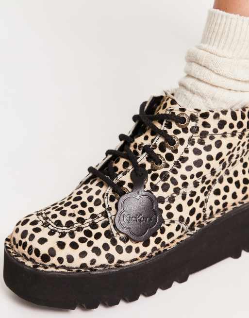 Kickers Kick Hi stack boots in leopard print