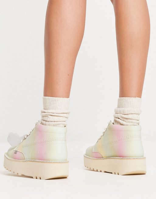 Kickers Kick Hi stack boots in mint rainbow | ASOS