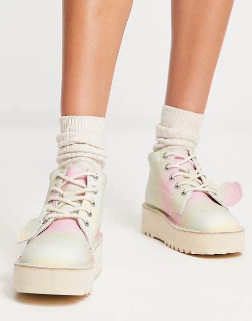 Kickers Kick Hi stack boots in mint rainbow | ASOS