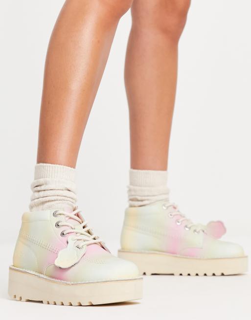 Kickers Kick Hi stack boots in mint rainbow | ASOS