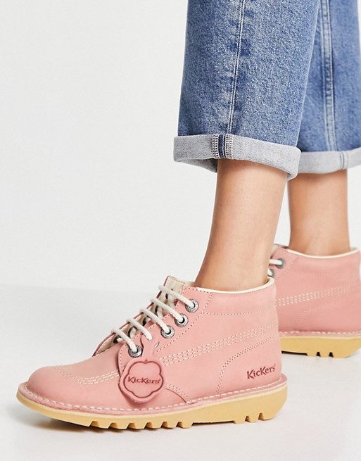 Kickers Kick Hi suede flat ankle boots in pink