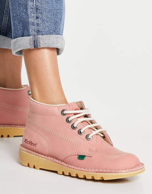 Kickers Kick Hi suede flat ankle boots in pink