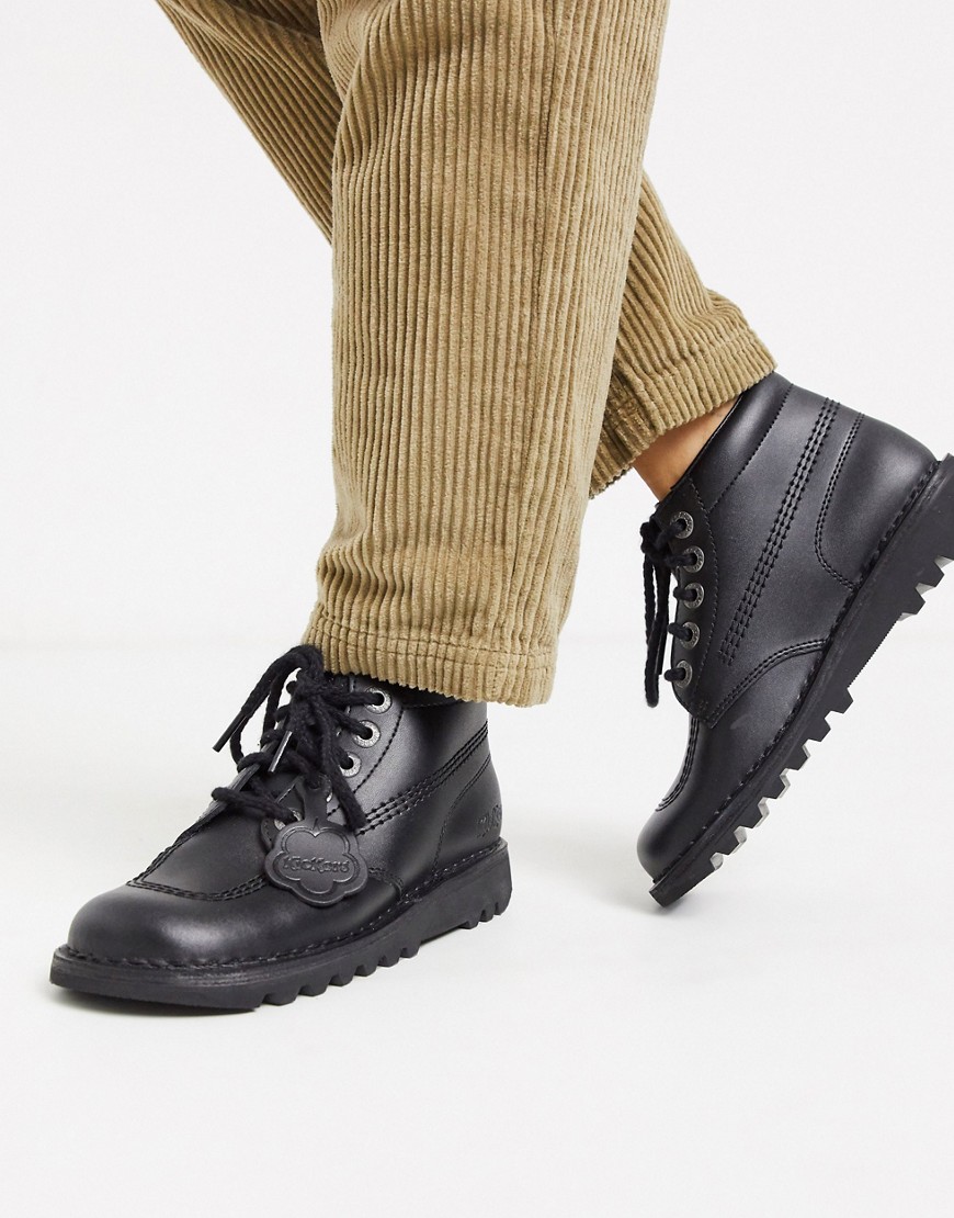 Kickers – Kick Hi – Svarta platta boots i läder