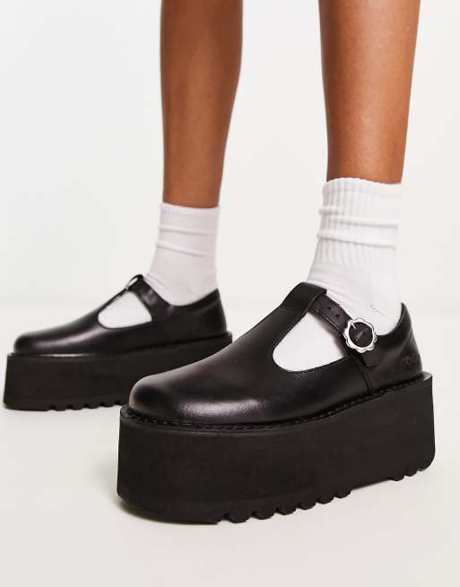 Kickers Kick - schoenen plateauzool T-bar in zwart | ASOS