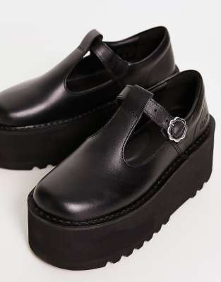 Kickers Kick T-bar Platform Shoes In Black