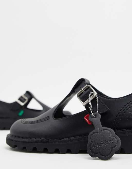 Kickers Kick T flat leather t-bar shoes in black, 4 of 4