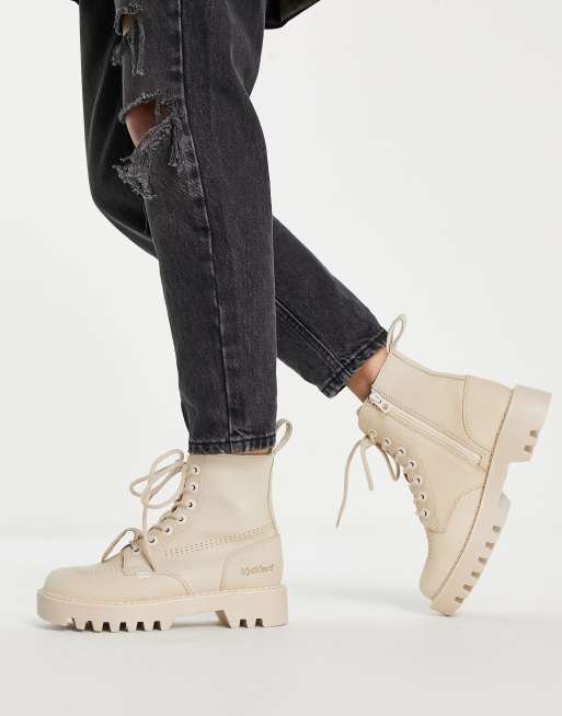 Kickers – Kizzie – Beige boots med snörning och höga skaft av nubuckläder, 3 av 4