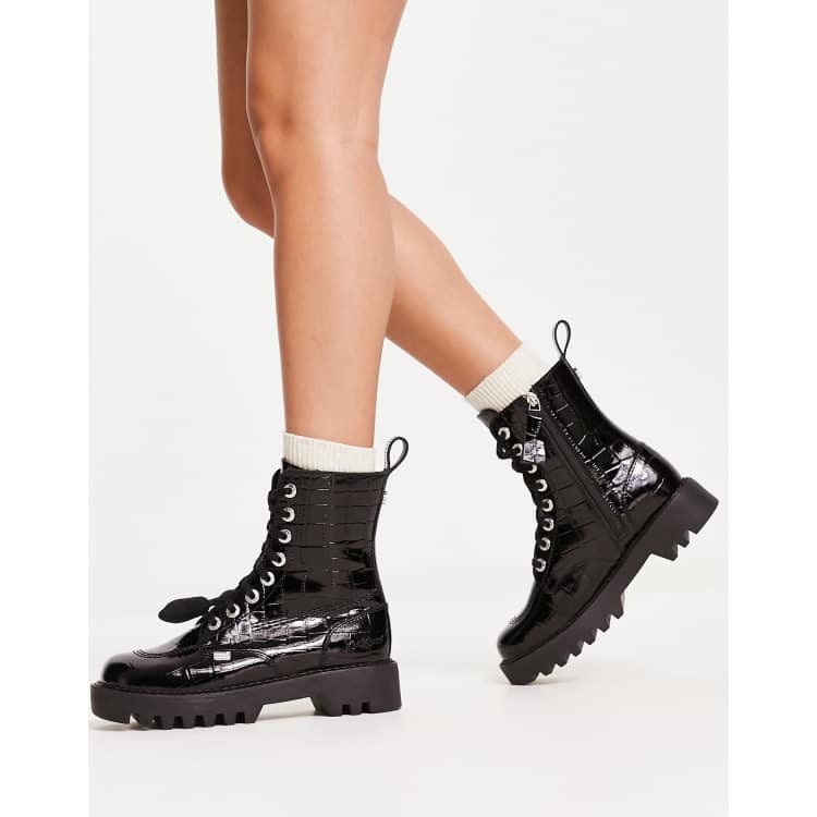 Black patent croc discount lace up boots