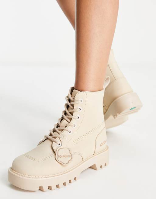 Kickers Kizzie leather lace up high ankle boots in light tan ASOS