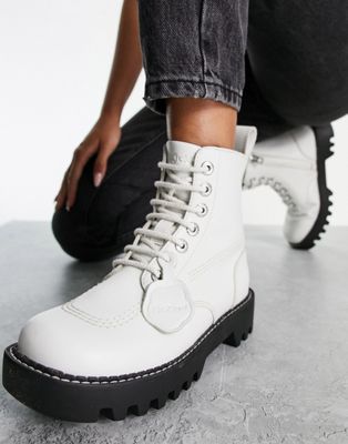 Kickers Kizzie leather lace up high ankle boots in white