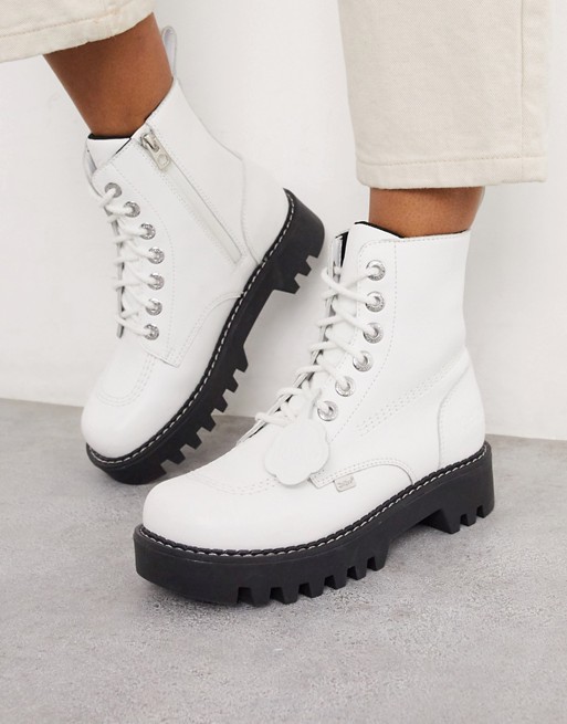 Kickers Kizziie cleated ankle boots in white