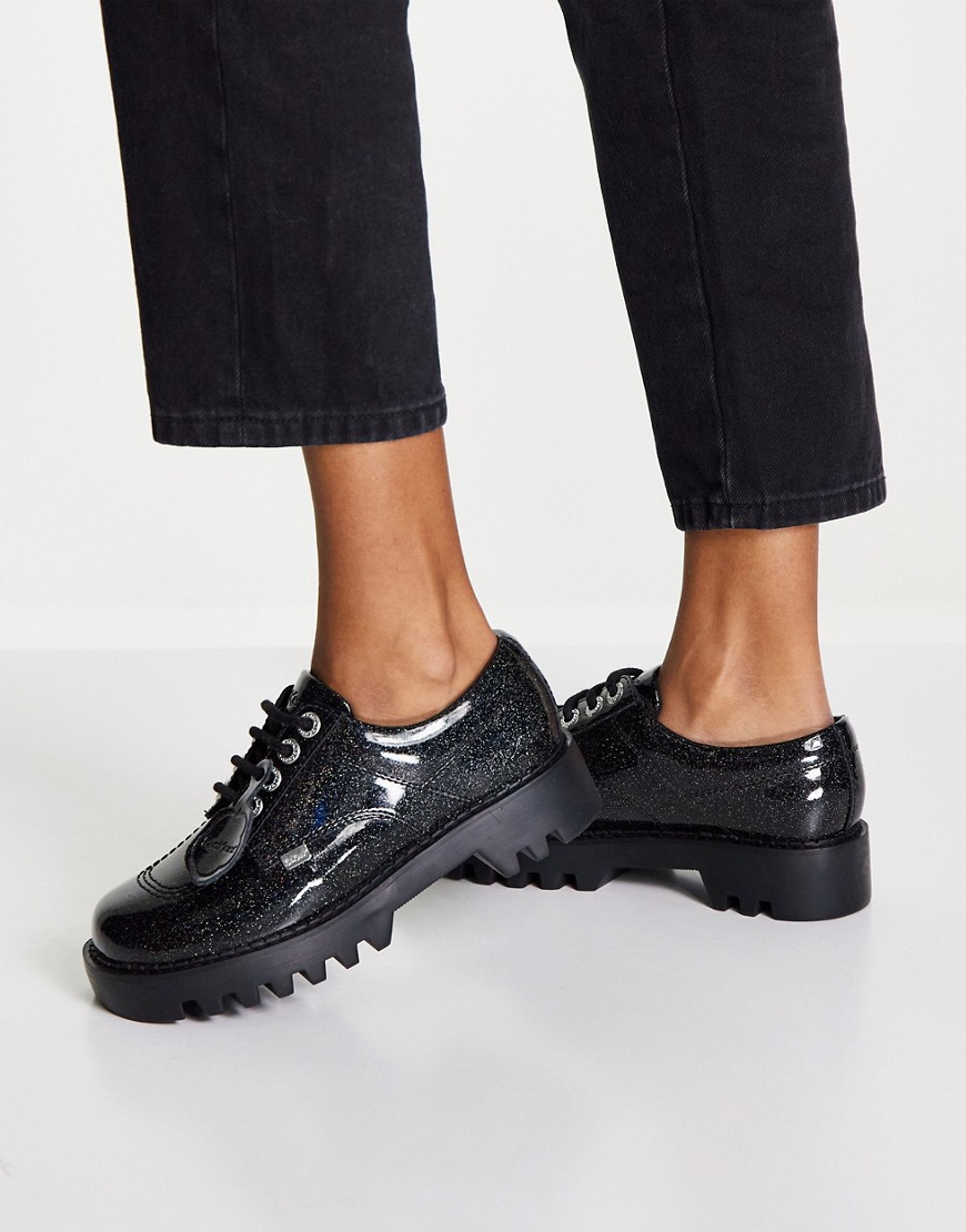 Kickers kizziie derby lace up chunky shoes in black leather