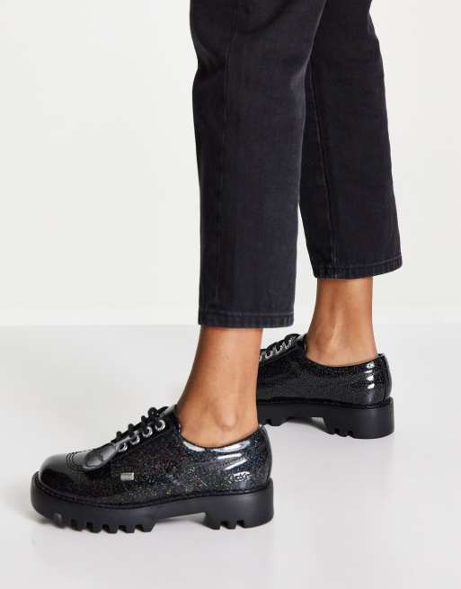 Kickers kizziie derby lace up chunky shoes in black leather