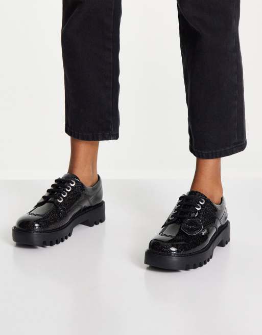 Kickers kizziie derby lace up chunky shoes in black leather