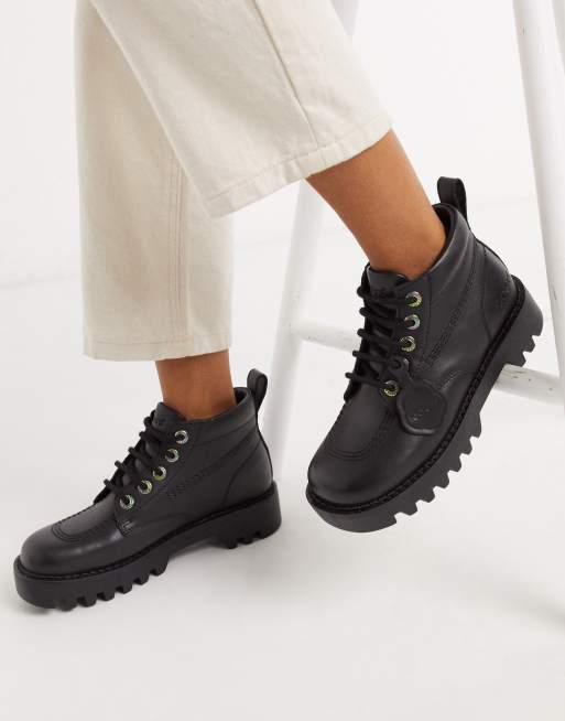 Kickers Kizziie Hi cleated low ankle boots in black | ASOS