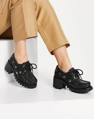 Kickers klio chain chunky heeled loafer in black leather