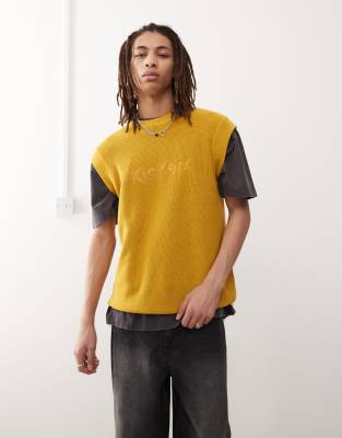 Kickers knit sleeveless vest in yellow ochre
