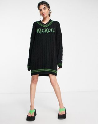 Kickers knitted v-neck jumper dress with logo in black