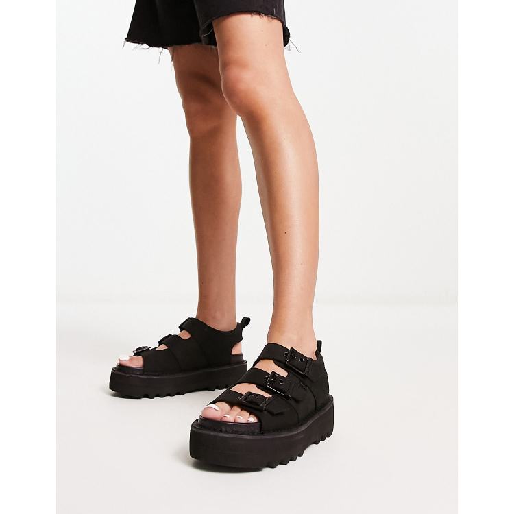 Kickers Knox platform sandals in black nubuck leather