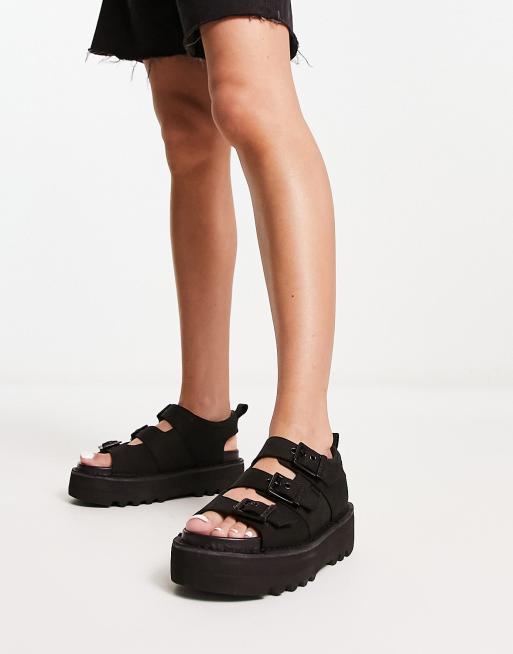 Kickers Knox platform sandals in black nubuck leather ASOS