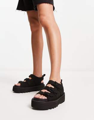 Kickers - Knox - Sandales compensées en cuir nubuck - Noir
