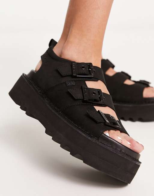 Kickers Knox Sandales compens es en cuir nubuck Noir