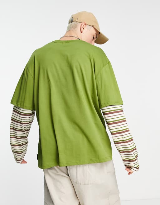 Kickers layered stripe long sleeve top in green | ASOS