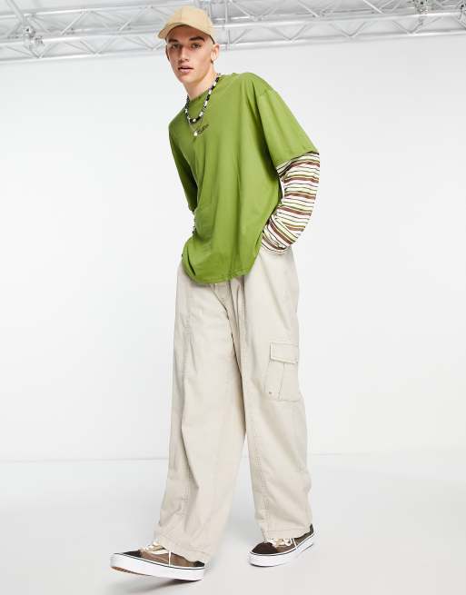 Kickers layered stripe long sleeve top in green | ASOS