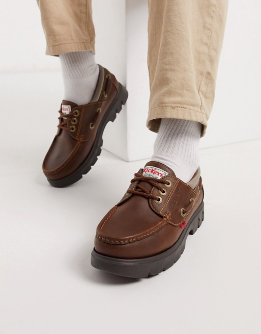 Kickers lennon boat shoes in brown leather
