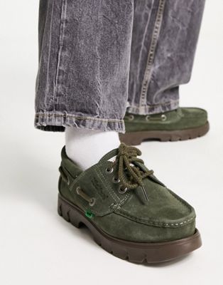 Kickers lennon boat shoes in olive suede exclusive to asos